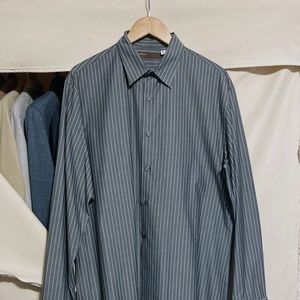 Perry Ellis Men's Long-Sleeve Pin-strip Shirt XL Charcoal Grey